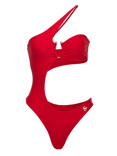 Hannah Luxe Cutout Monokini in Red