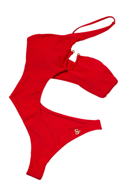 Hannah Luxe Cutout Monokini in Red