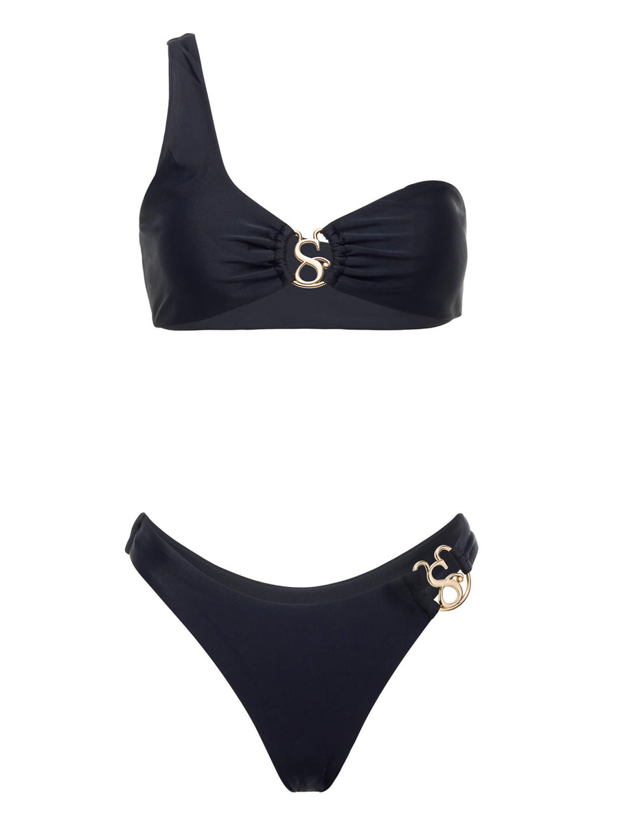 Suntuosa Single Shoulder Two Piece Bikini in Black