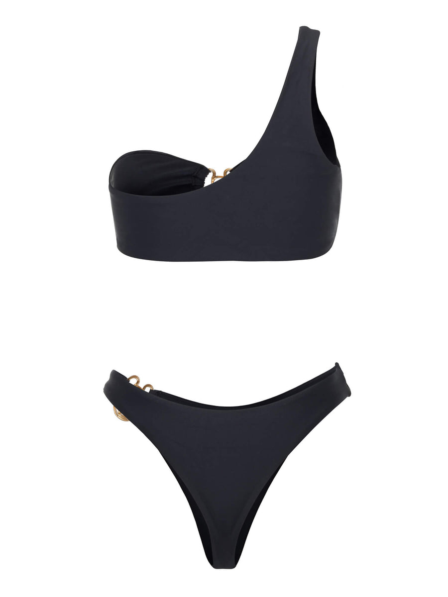 Suntuosa Single Shoulder Two Piece Bikini in Black