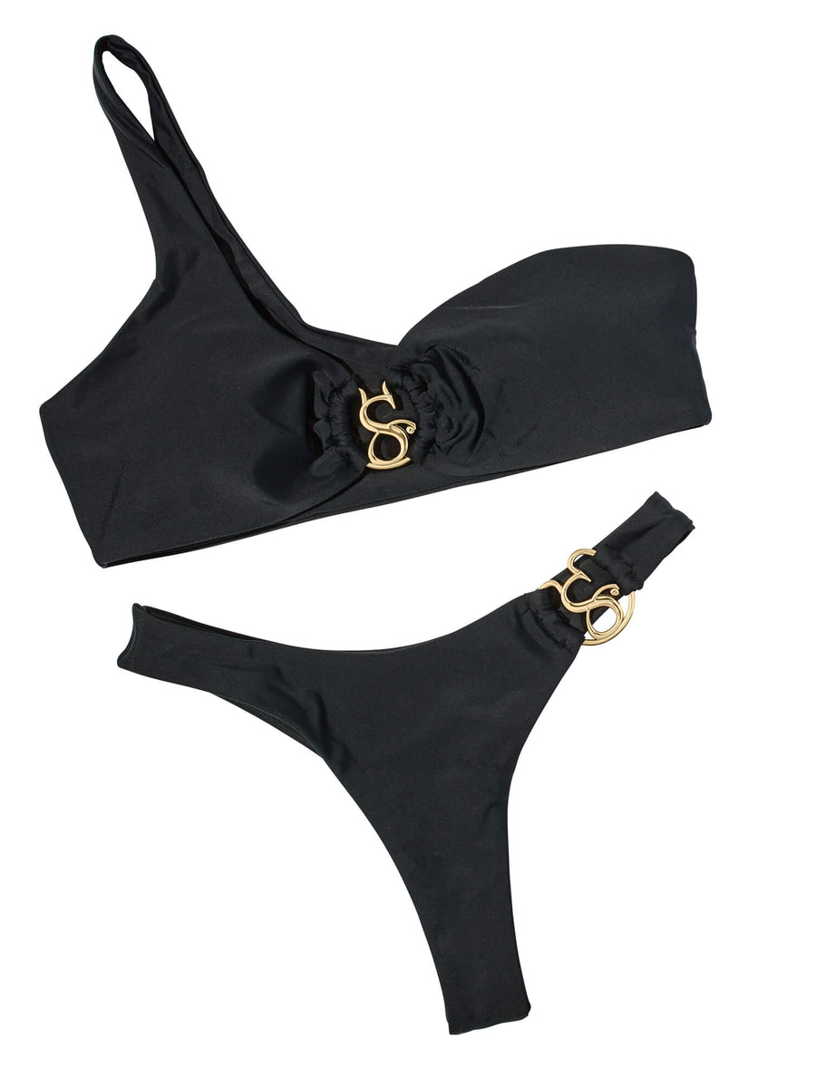 Suntuosa Single Shoulder Two Piece Bikini in Black