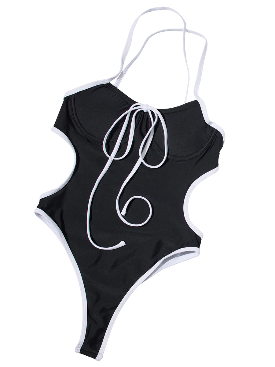 Front angle view of Midnight Contrast monokini showing sculpted silhouette