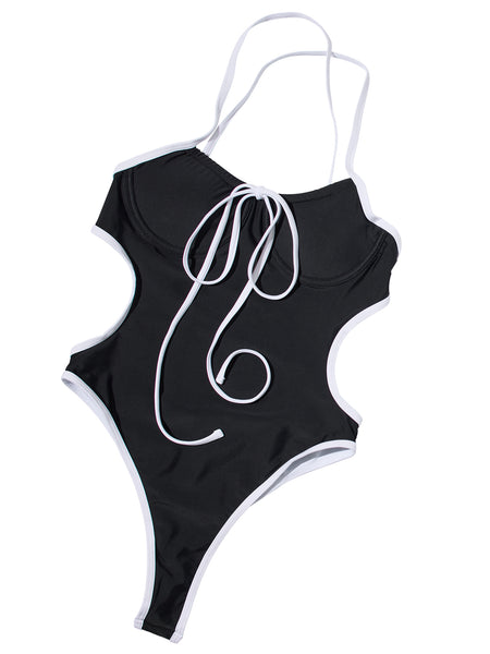 Front angle view of Midnight Contrast monokini showing sculpted silhouette