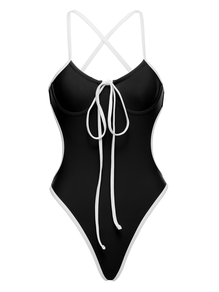 Front angle view of Midnight Contrast monokini showing sculpted silhouette