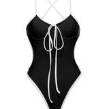 Front angle view of Midnight Contrast monokini showing sculpted silhouette
