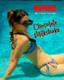 A woman in a brown ribbed bikini swims in a bright blue swimming pool, wearing dark sunglasses. Large text overlays read 'WARNING: May Cause Cravings' and 'Chocolate Milkshake'.