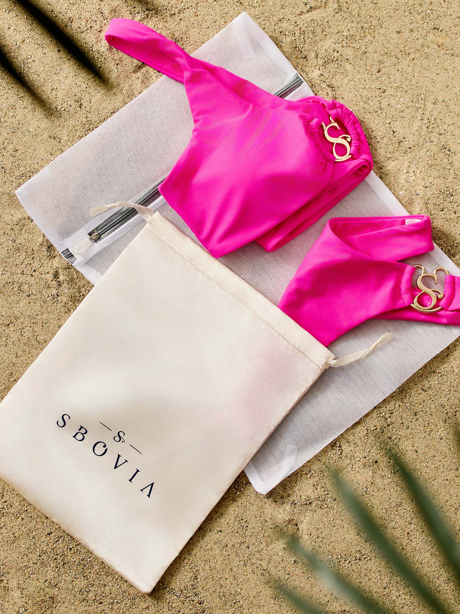 SBOVIA luxury bikini packaging and branded bag presentation