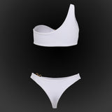 SBOVIA Oro Puro asymmetrical metallic gold monokini back view product shot with metallic finish and signature gold 